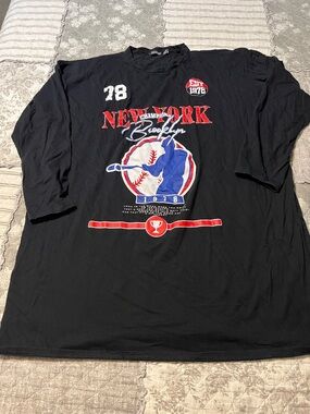 Boohoo Black Long Sleeve New York Brooklyn Graphic Tee with Red & Blue Print